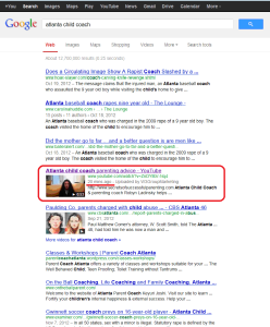 Page one of Google in 20 minutes for Atlanta child coach